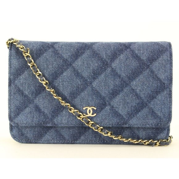 Chanel Shadow Quilted Denim Wallet on Chain WOC Gold HW 2CJ1110 - Picture 1 of 12